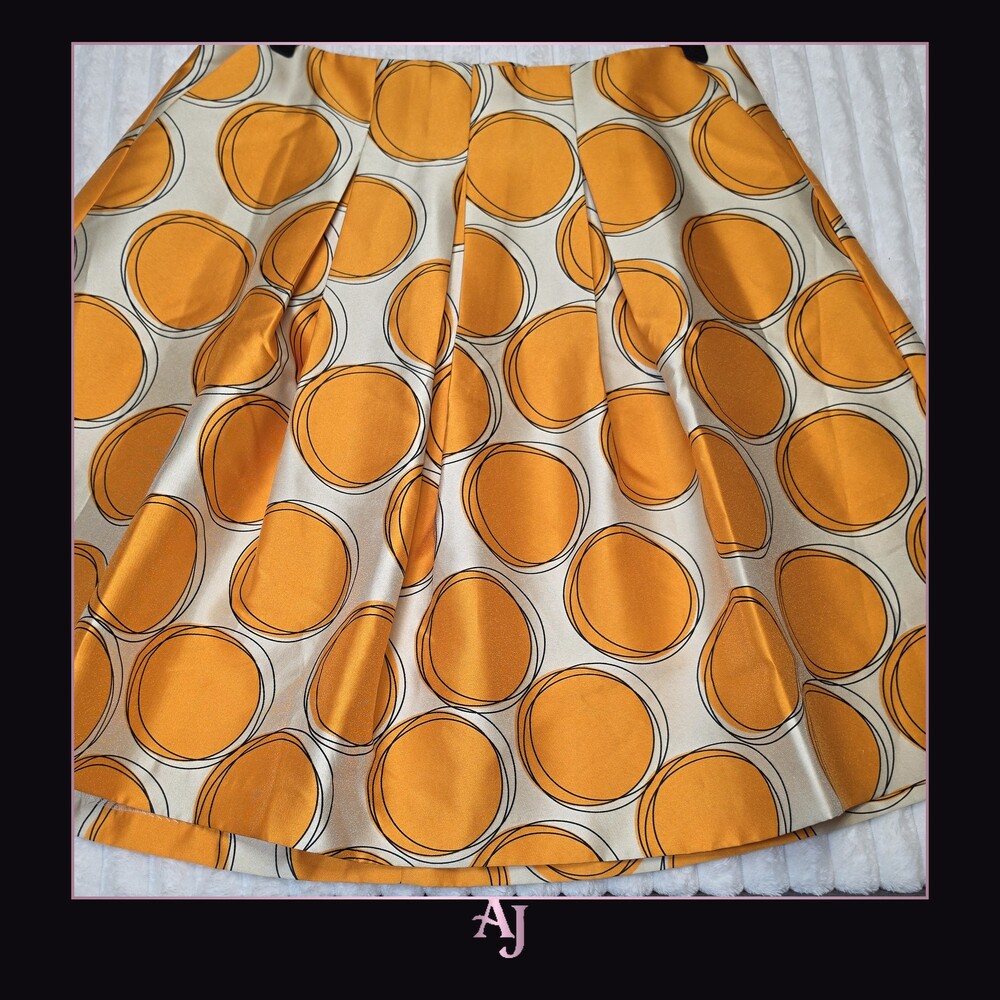 Box Pleated Circle Skirt Medium Orange Cream Polyester Fabric